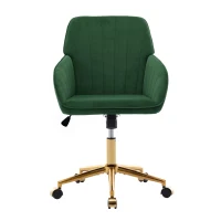 Adjustable Swivel Chair with Memory Foam Cushion and Lumbar Support, Ergonomic Office Chair with Golden Base, 24.5" L x 23.5" W x 37.5" H, Green(m-2)