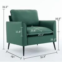 Leather Upholstered Sofa Chair of Nordic Retro Light Luxury for Living Room and Bedroom, Single Casual Sofa, 31.5" L x 26" W x 31.5" H, Green(m-3)
