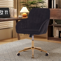 Adjustable Ergonomic Swivel Chair with Velvet Cushion and Lumbar Support, Office Chair with Golden Base, 25" L x 23" W x 38" H, Black