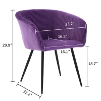 Modern Velvet Dining Chair with Armrests, Cushioned Bucket Seat, Ergonomic Design, 23" L x 22" W x 30" H, Purple(m-3)