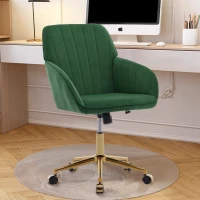 Adjustable Swivel Chair with Memory Foam Cushion and Lumbar Support, Ergonomic Office Chair with Golden Base, 24.5" L x 23.5" W x 37.5" H, Green(m-5)