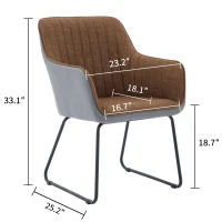 Leather Splicing Linen Dining Chair with Cushioned Seat and Metal Legs, Ergonomic Armchair, 25" L x 23" W x 33" H, Black+Brown+Grey(m-3)