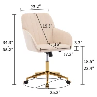 Adjustable Ergonomic Swivel Chair with Velvet Cushion and Golden Base, Office Chair, 25" L x 23" W x 38" H, khaki(m-3)