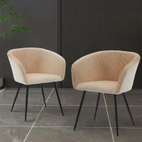 Modern Velvet Dining Chair with Armrests, Cushioned Bucket Seat, Ergonomic Design, 23" L x 22" W x 30" H, Creamy White(m-6)