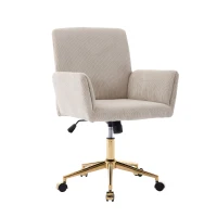 Modern Height Adjustable 360° Armchair with Ergonomic Design, Corduroy Office Desk Chair with Gold Base, 25" L x 23.5" W x 38.5" H, Creamy White(m-9)