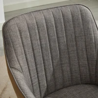 Leather Splicing Linen Dining Chair with Cushioned Seat and Metal Legs, Ergonomic Armchair, 25" L x 23" W x 33" H, Light Grey+Camel Oak(m-6)