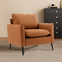 Leather Upholstered Sofa of Nordic Retro Light Luxury for Living Room and Bedroom, Single Casual Sofa, 31.5" L x 26" W x 31.5" H, Brown(m-4)