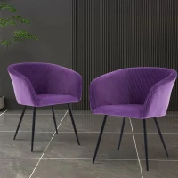 Modern Velvet Dining Chair with Armrests, Cushioned Bucket Seat, Ergonomic Design, 23" L x 22" W x 30" H, Purple(m-4)