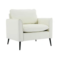 Leather Upholstered Sofa Chair of Nordic Retro Light Luxury for Living Room and Bedroom, Single Casual Sofa, 31.5" L x 26" W x 31.5" H, Cream White(m-9)