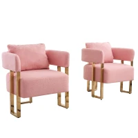 2er-Set Living Room Teddy Fleece Upholstered Side Chair with Gold Metal Legs, Modern Decorative Chair, 26" L x 24.5" W x 27" H, Pink(m-10)