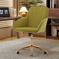 Adjustable Ergonomic Swivel Chair with Velvet Cushion and Lumbar Support, Office Chair with Golden Base, 25" L x 23" W x 38" H, Pale Green(m-1)