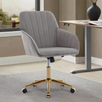 Adjustable Swivel Chair with Memory Foam Cushion and Lumbar Support, Ergonomic Office Chair with Golden Base, 25" L x 23" W x 38" H, Gray(m-5)