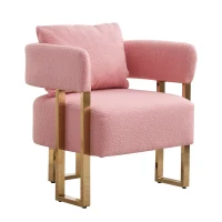 Modern Living Room Side Chair with Gold Metal Legs, Teddy Fleece Upholstered, Ergonomic Design, 26" L x 24.5" W x 27" H, Pink(m-9)