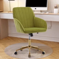 Adjustable Ergonomic Swivel Chair with Velvet Cushion and Lumbar Support, Office Chair with Golden Base, 25" L x 23" W x 38" H, Pale Green(m-4)