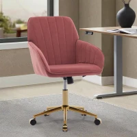 Ergonomic Adjustable Swivel Chair with Velvet Cushion and Lumbar Support, Office Chair with Golden Base, 25" L x 23" W x 38" H, Rose Red(m-5)