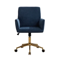 Modern Height Adjustable 360° Armchair with Ergonomic Design, Corduroy Office Desk Chair with Gold Base, 25" L x 23.5" W x 38.5" H, Blue(m-2)