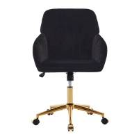 Adjustable Ergonomic Swivel Chair with Velvet Cushion and Lumbar Support, Office Chair with Golden Base, 25" L x 23" W x 38" H, Black(m-2)