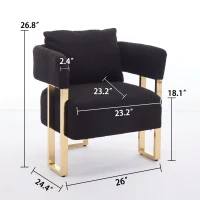 2-Set Living Room Teddy Fleece Upholstered Side Chair with Gold Metal Legs, Modern Decorative Chair, 26" L x 24.5" W x 27" H, Black+Gold(m-3)