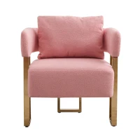 Modern Living Room Side Chair with Gold Metal Legs, Teddy Fleece Upholstered, Ergonomic Design, 26" L x 24.5" W x 27" H, Pink(m-2)