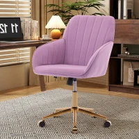 Adjustable Ergonomic Swivel Chair with Golden Base and Lumbar Support, Office Chair with Memory Foam Cushion, 25" L x 23" W x 38" H, Lilac(m-4)