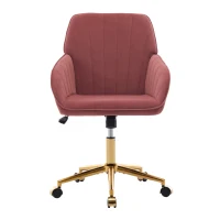 Ergonomic Adjustable Swivel Chair with Velvet Cushion and Lumbar Support, Office Chair with Golden Base, 25" L x 23" W x 38" H, Rose Red(m-2)