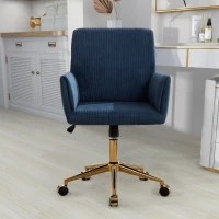 Modern Height Adjustable 360° Armchair with Ergonomic Design, Corduroy Office Desk Chair with Gold Base, 25" L x 23.5" W x 38.5" H, Blue(m-4)