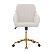 Adjustable Ergonomic Swivel Chair with Velvet Cushion and Lumbar Support, Office Chair with Golden Base, 25" L x 23" W x 38" H, Beige