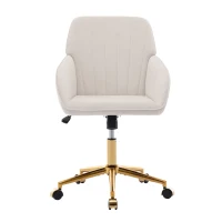 Adjustable Ergonomic Swivel Chair with Velvet Cushion and Lumbar Support, Office Chair with Golden Base, 25" L x 23" W x 38" H, Beige(m-2)