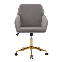Adjustable Swivel Chair with Memory Foam Cushion and Lumbar Support, Ergonomic Office Chair with Golden Base, 25" L x 23" W x 38" H, Gray(m-2)
