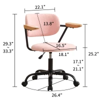 Height Adjustable Computer Chair with 360° Rotating Wheels, Ergonomic Backrest Support and Armrests, 26.5" L x 22" W x 33.5" H, Pink(m-3)