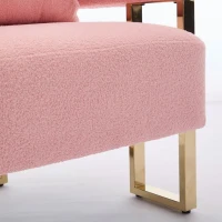 Modern Living Room Side Chair with Gold Metal Legs, Teddy Fleece Upholstered, Ergonomic Design, 26" L x 24.5" W x 27" H, Pink(m-7)