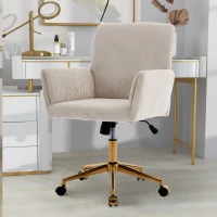 Modern Height Adjustable 360° Armchair with Ergonomic Design, Corduroy Office Desk Chair with Gold Base, 25" L x 23.5" W x 38.5" H, Creamy White(m-5)