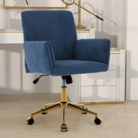 Modern Height Adjustable 360° Armchair with Ergonomic Design, Corduroy Office Desk Chair with Gold Base, 25" L x 23.5" W x 38.5" H, Blue(m-5)
