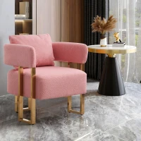 Modern Living Room Side Chair with Gold Metal Legs, Teddy Fleece Upholstered, Ergonomic Design, 26" L x 24.5" W x 27" H, Pink(m-5)