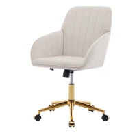 Adjustable Ergonomic Swivel Chair with Velvet Cushion and Lumbar Support, Office Chair with Golden Base, 25" L x 23" W x 38" H, Beige(m-9)