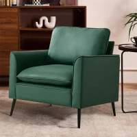 Leather Upholstered Sofa Chair of Nordic Retro Light Luxury for Living Room and Bedroom, Single Casual Sofa, 31.5" L x 26" W x 31.5" H, Green(m-1)