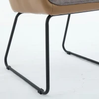 Leather Splicing Linen Dining Chair with Cushioned Seat and Metal Legs, Ergonomic Armchair, 25" L x 23" W x 33" H, Light Grey+Camel Oak(m-9)