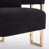 2-Set Living Room Teddy Fleece Upholstered Side Chair with Gold Metal Legs, Modern Decorative Chair, 26" L x 24.5" W x 27" H, Black+Gold(m-8)