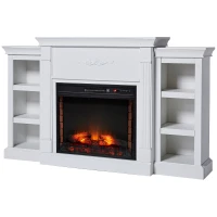 HOMCOM 70" W x 15.75" H Electric Fireplace Mantel TV Stand, Media Console Center Cabinet with 6 Shelves and Remote Control, Cream White(m-11)