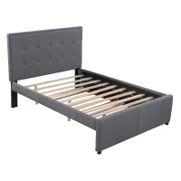 Vinsetto Full Size Linen Upholstered Platform Bed with Headboard and Trundle, Solid Wood Frame, Built-in Slats, 79" L x 58" W x 47" H, Gray(m-12)