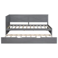 Vinsetto Twin Size Wood Daybed with Trundle, Rustic Guardrail, Solid Wood Construction, 77.5" L x 42" W x 33.5" H, Grey(m-11)