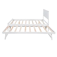 Full Size Platform Bed with Adjustable Trundle, Solid Pine Wood and MDF, 78" L x 97.5" W x 39.5" H, White(m-14)