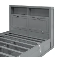 Wood Queen Size Hydraulic Platform Bed with Storage LED Headboard, Charging Station, and 2 Drawers, 90.5" L x 63" W x 47" H, Gray(m-7)