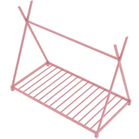 Metal Twin Size House Platform Bed with Triangle Structure, Sturdy Frame, and Safety Railings, 78" L x 41" W x 63" H, Pink(m-12)