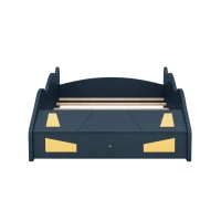 Twin Size Race Car-Shaped Platform Bed with Wheels and Storage, Solid Wood and MDF, 90.5" L x 40" W x 15.5" H, Dark Blue(m-12)