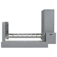 Twin Size Platform Bed with Storage Headboard, Footboard, Pull Out Shelves, and Twin Size Trundle, 101" L x 41.5" W x 65.5" H, Gray(m-13)