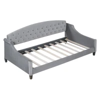Modern Luxury Tufted Button Twin Size Upholstered Daybed Frame with Foam Padding, Wood Supports, 80.5" L x 45.5" W x 34" H, Gray(m-9)