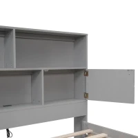 Vinsetto Full Size Platform Bed with Storage Headboard, Charging Station, 4 Drawers, Solid Wood and MDF, 85" L x 55" W x 48" H, Gray(m-8)