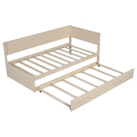 Vinsetto Vintage Style Twin Size Wood Daybed with Trundle and Guardrail, Solid Wood Construction, 77" L x 40.5" W x 31.5" H, Beige(m-10)