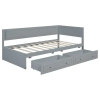 Vinsetto Vintage Style Twin Size Wood Daybed with 2 Drawers and Guardrail, Sturdy Pine Wood Construction, 77" L x 40.5" W x 31.5" H, Gray(m-13)